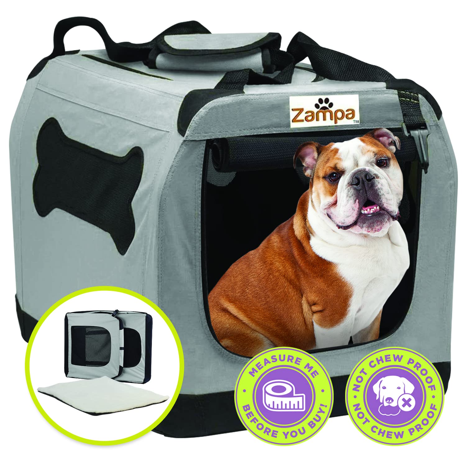 Zampa Dog Crate for Small and Medium Dogs 32"x23"x23" | Portable Cat Carrier | Pet Travel Collapsible & Foldable | Puppy Crates for Car, Outdoor & Indoor + Carrying Case