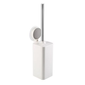 Cetomo Wall Mounted Toilet Brush Set with Iron Handle and Detachable Plastic Holder for Bathroom, Hidden Modern Drip-Proof Odor-Resistant No Drill Adhesive Easy Clean, White