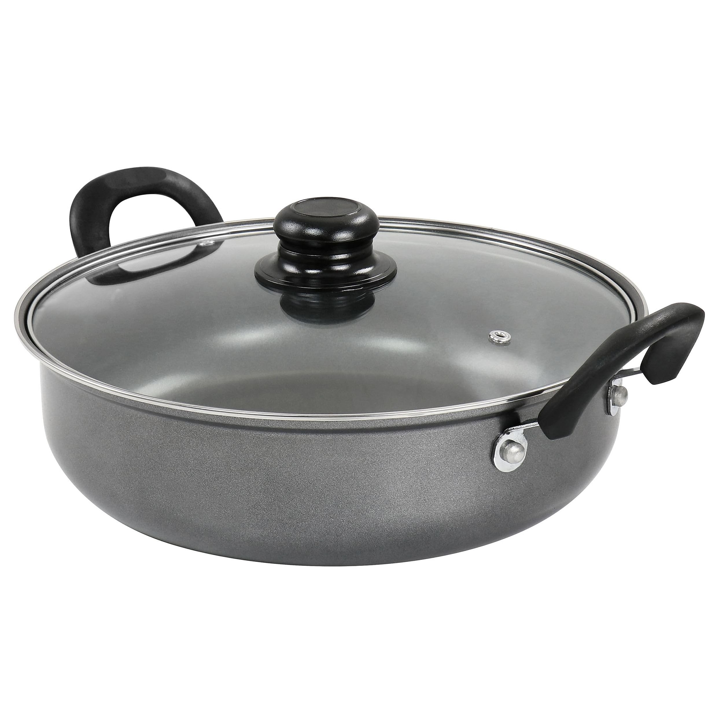 Gibson Everyday Highberry Non Stick Steel All Purpose Frying Pan with Lid, 12-inch Length, Charcoal, Kitchen Cooking Accessories, 127790.02